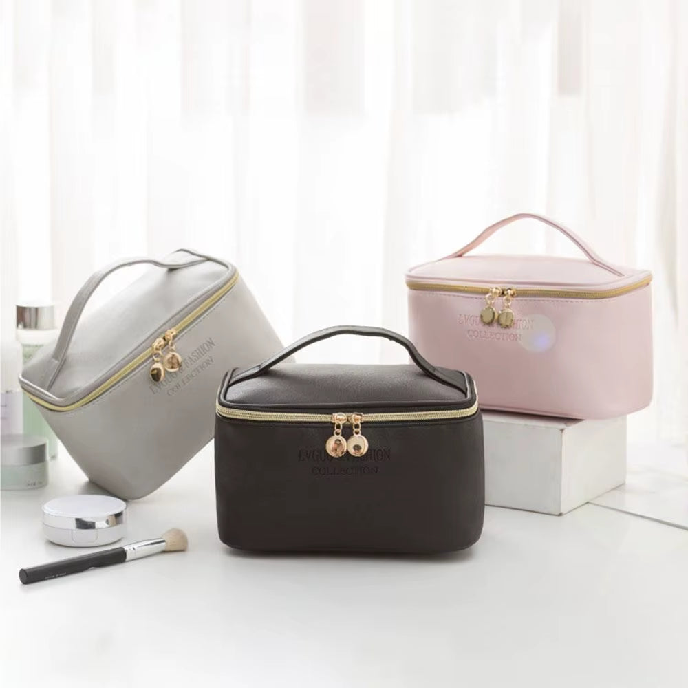 PU Leather Cosmetic Bag Large Capacity Waterproof Zipper Make up Bag Travel Multifunctional Toiletry Organizer