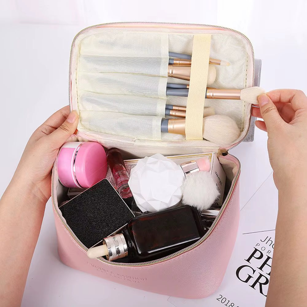 PU Leather Cosmetic Bag Large Capacity Waterproof Zipper Make up Bag Travel Multifunctional Toiletry Organizer