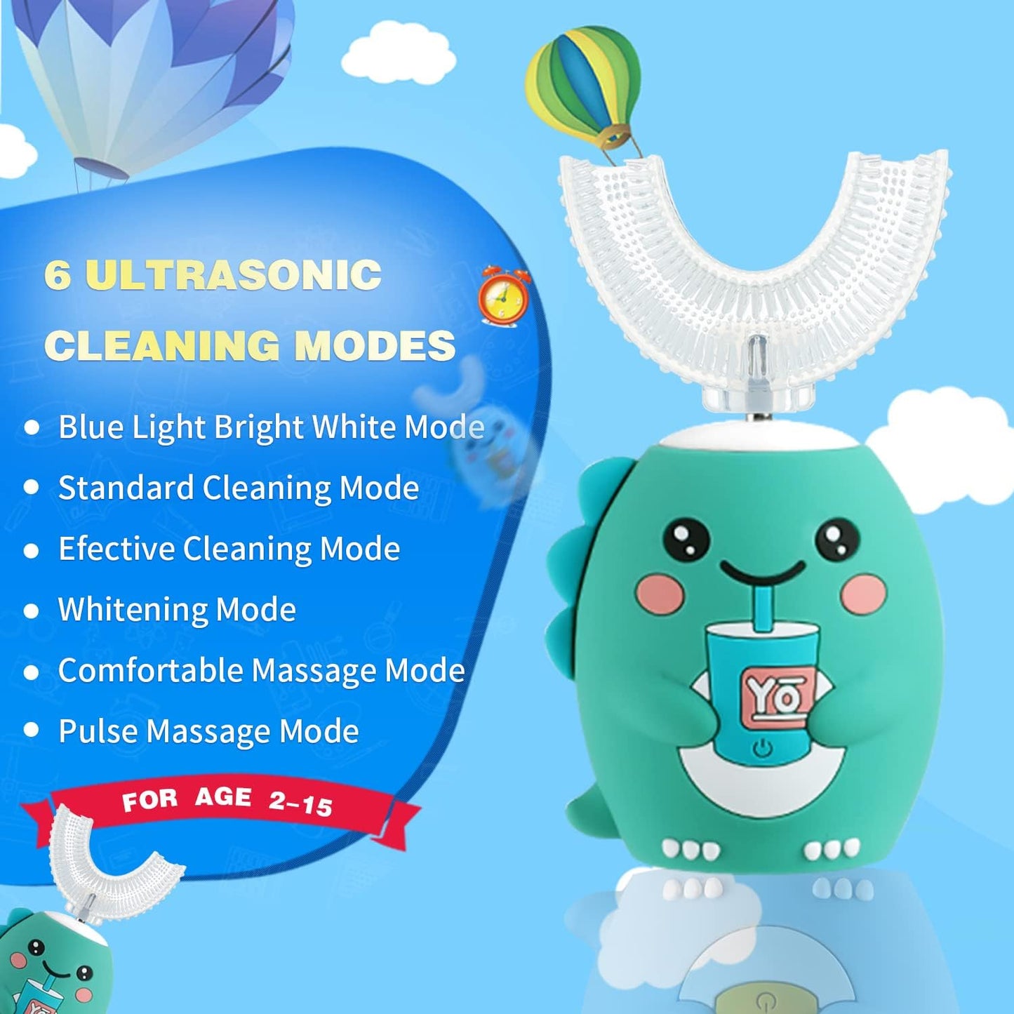 Kids Electric Toothbrushes, U Shaped Ultrasonic Toothbrush,Rechargeable Kids Toothbrush W/Smart Timer, Sonic Toothbrush K10 （2-7Y）…