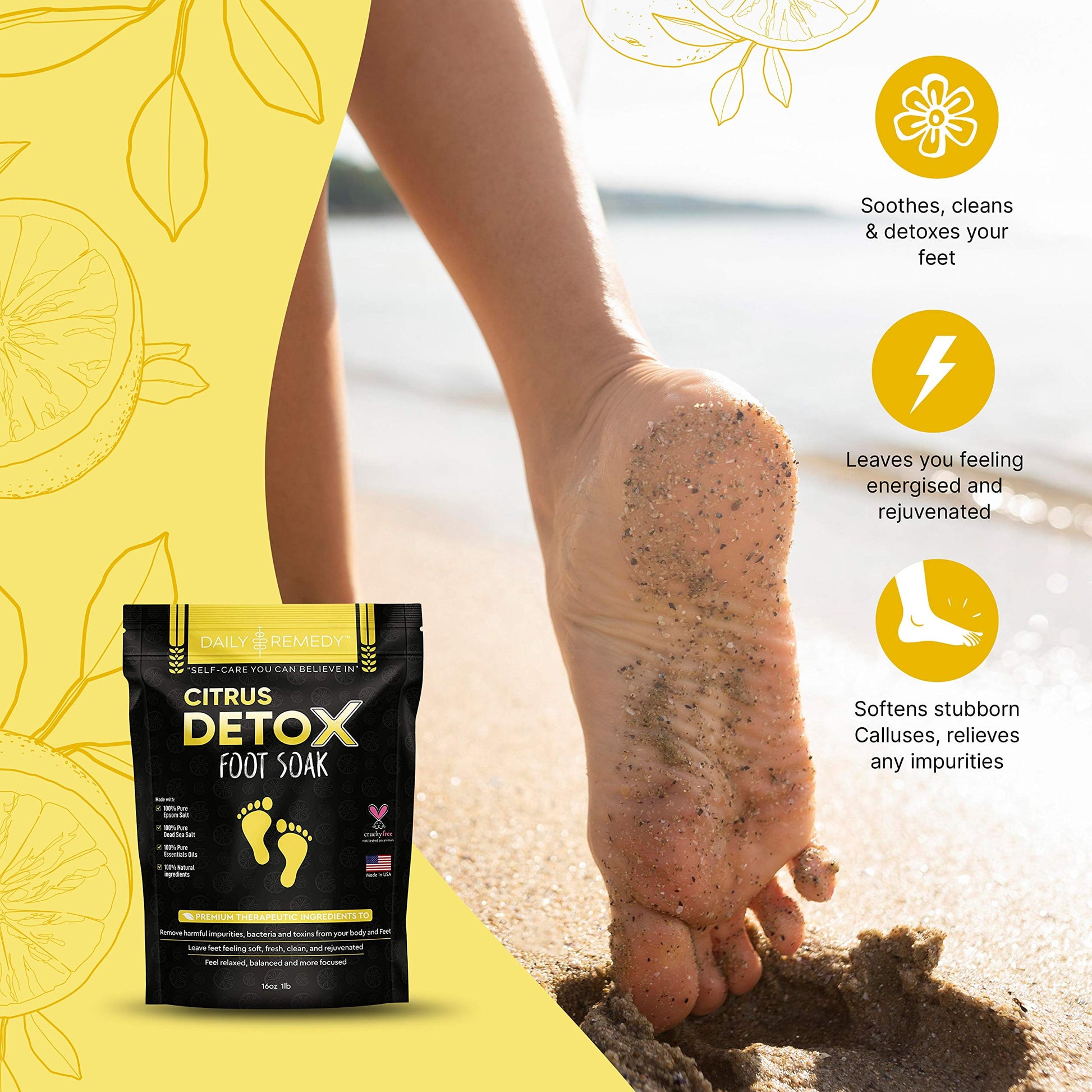 Citrus Detox Foot Soak with Epsom Salt - Removes Toxins, Foot Callus, Boost Immune, Helps Treat Athletes Foot, Inflammation, Tired, Aching Feet and Toenail Fungus Lbs1