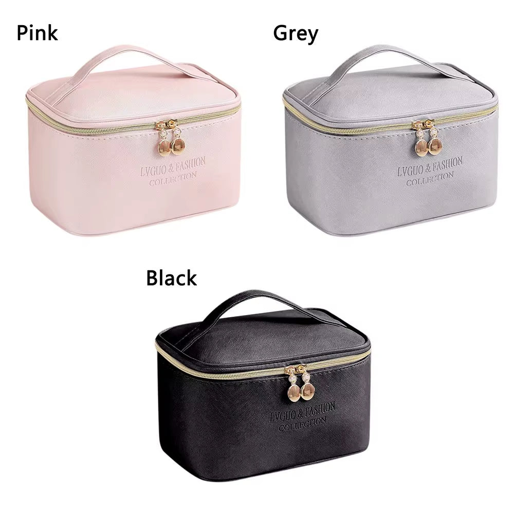 PU Leather Cosmetic Bag Large Capacity Waterproof Zipper Make up Bag Travel Multifunctional Toiletry Organizer