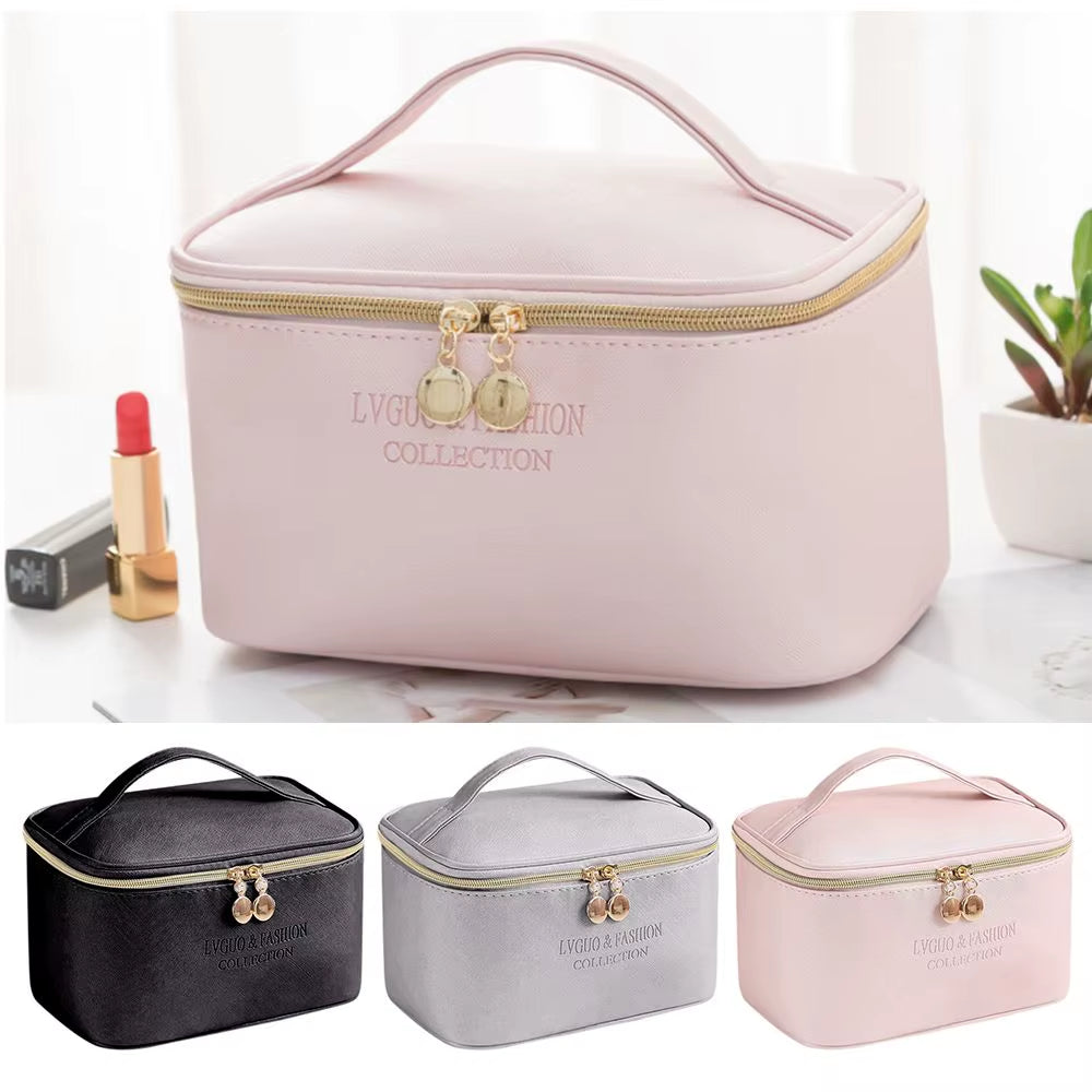 PU Leather Cosmetic Bag Large Capacity Waterproof Zipper Make up Bag Travel Multifunctional Toiletry Organizer